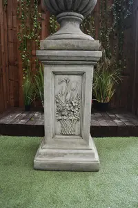 Large Stone Cast Garden Vase and Plinth with Flower Design