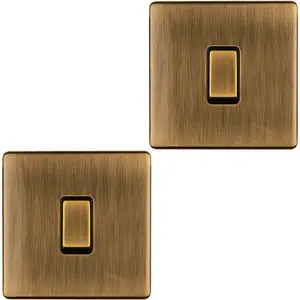 2 PACK 1 Gang Single Light Switch SCREWLESS ANTIQUE BRASS 2 Way 10A Slim Rocker