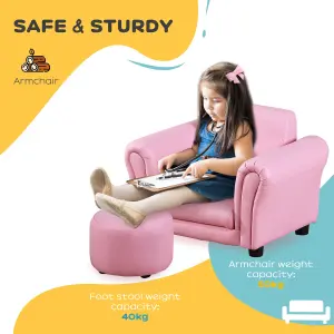 HOMCOM Kids Sofa Chair Set Armchair Seating Seat Bedroom Playroom Stool Pink