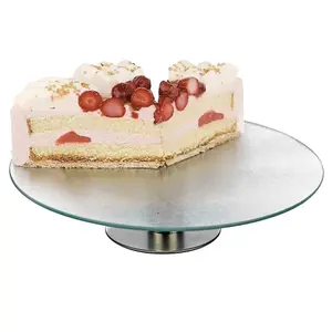 URBNLIVING 30cm Diameter Glass & Metal Lazy Susan Footed Pastry Serving Plate Rotating Dish Food