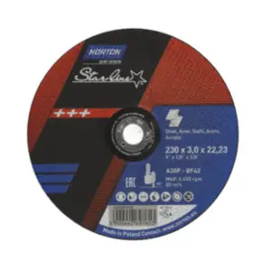 230mm x 3.2mm Norton Starline Steel/Stainless steel Type 42 Cutting discs. Price per 25.