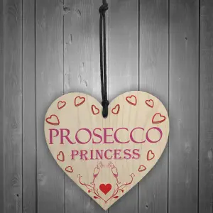 Red Ocean Prosecco Princess Wooden Hanging Heart Plaque Sign Gift