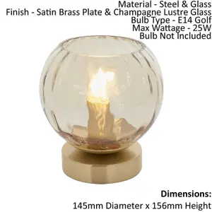 Table Lamp - Satin Brass Plate & Champagne Lustre Glass - 25W E14 golf