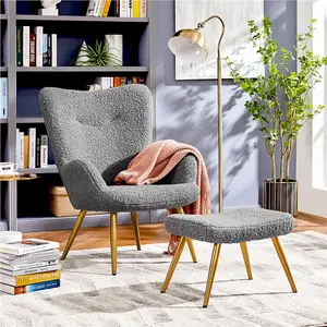 Yaheetech Grey Fabric Accent Armchair and Ottoman Set