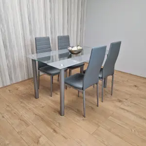 Dining Table With 4 Chairs Glass Grey Kitchen Dining Table and 4 Grey Leather Chairs Furniture Kosy Koala