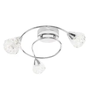 ValueLights Astley Modern 3 Way Polished Chrome Flush Swirl Arm Ceiling Light with Clear Diamond Jewel Shaped Shades