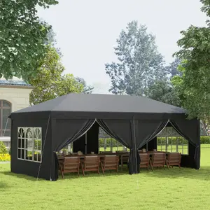 Outsunny 3 x 6m Pop Up Gazebo Height Adjustable Party Tent w/ Storage Bag Black