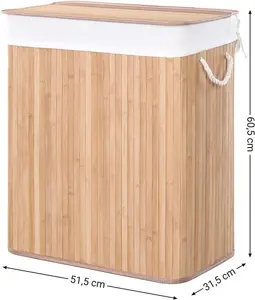 SONGMICS Laundry Basket with Lid, Laundry Basket with Removable Bag, with Clip and Handles, Foldable Laundry Basket, Wood Color