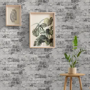 GDUK Distressed Brick Effect Epid Textured Wallpaper, Grey