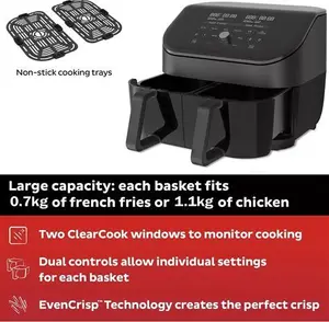 Instant Vortex Plus Clearcook Dual Baskets Air Fryer, 7.6L, Black