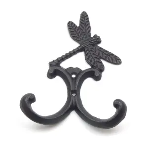 Oakcrafts - Antique Cast Iron Dragonfly Double Robe Hook - 130mm High