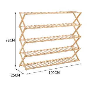 5-Shelf Foldable Bamboo Ladder Flower Pot Stand Rack Holder Multifunctional Display Storage Rack 78cm (H)