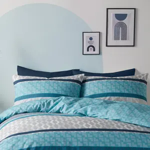 Rico Cotton Blend Geometric Duvet Cover Set with Pillowcases Teal / King - 2 Standard Pillowcase