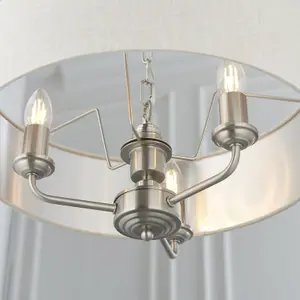 Ceiling Pendant Light - Brushed Chrome Plate & Natural Linen - 3 x 40W E14