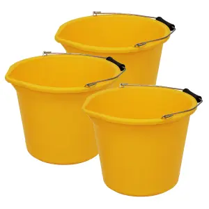 simpa 13L / 3 Gallon Yellow Heavy Duty Builder's Bucket - Set of 3