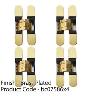 4 PACK - 3D Adjustable Concealed Cabinet Hinge - 180 Degree Opening Wardrobe BRASS