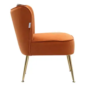 Orange Modern Velvet Armless Wingback Accent Chair with Gold Legs