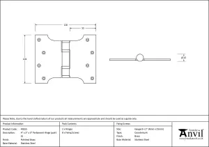 From The Anvil Polished Brass 4 Inch x 3 Inch x 5 Inch  Parliament Hinge (pair) ss