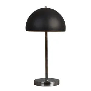 ValueLights Dargai Contemporary Satin Nickel and Matt Black Dome Table Lamp