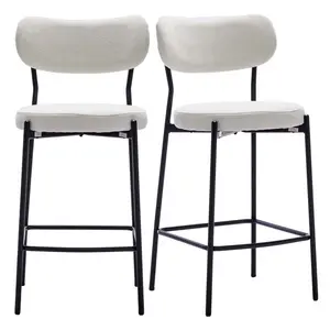 Mateiu 66cm Boucle Fabric Bar Stool (Set of 2) Cream