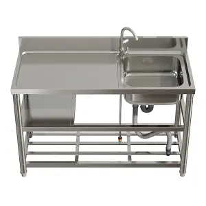 1 Compartment Commercial Floorstanding Stainless Steel Kitchen Sink with Shelf 120cm