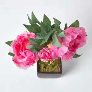 Homescapes Pink Artificial Peonies in Decorative Black Pot, 48 cm Tall