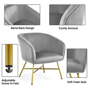 Yaheetech Grey Upholstered Velvet Armchair with Backrest and Armrest