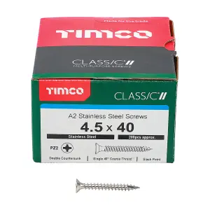 TIMCO Classic Multi-Purpose Countersunk A2 Stainless Steel Woodcrews - 4.5 x 40 (200pcs)