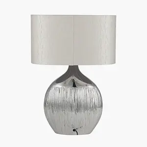 Silver Ribbed Ceramic Table Lamp For Living Room