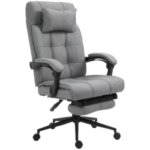 Vinsetto Reclining Home Office Chair Conference Work Support Adjustable Rolling Swivel with Armrest Lumber and Footrest Light Grey