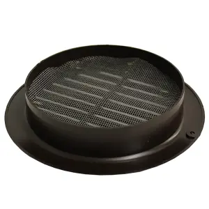 Kair Brown Circular Vent 158mm Dimension Wall Grille with Fly Screen and 125mm - 5 inch Round Rear Spigot