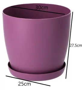 Plant Pots Flower Planter 6 Colours 8 sizes Matt Plastic Pot + Saucer Tray Deco Violet 30cm