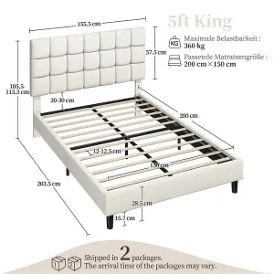 Yaheetech Upholstered Bed Frame with Square Tufted Headboard - Beige / King