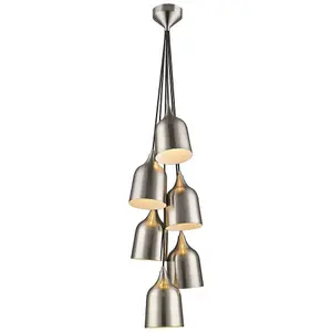 Luminosa Spring 6 Light Cluster Pendant Satin Nickel, E27