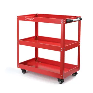 Tool Storage Heavy Duty Garage Trolley Workshop 3 Tier Wheel Cart DIY Red