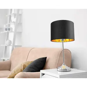 Contemporary Black Cotton 10 Table/Pendant Lamp Shade with Shiny Golden Inner