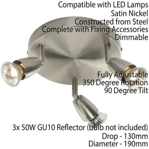 LED Adjustable Ceiling Spotlight Satin Nickel Triple GU10 Dimmable Downlight