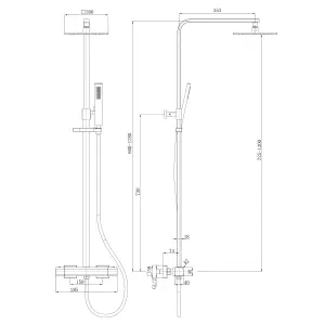 Alberto Square Thermostatic Shower Kit with Fixed Head & Handset - Matt Black