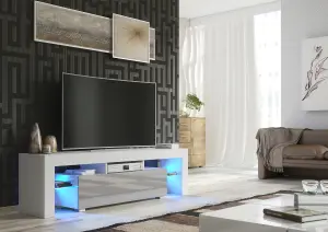 Aria TV Unit 160cm White and Grey High Gloss Doors with LED Lighting - Creative Furniture