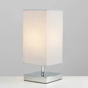 ValueLights Pair Of Modern Square Polished Chrome Touch Table Lamps With Grey Shades