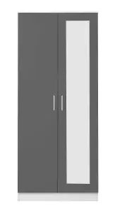 REFLECT 2 Door Mirrored Wardrobe in Gloss Grey Door Fronts and Matt White Carcass