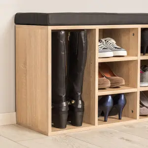 Shoe Rack - storage cabinet for 10 pairs of shoes, bench with seat cushion, 103.5 x 48 x 30 cm - dark grey/light oak