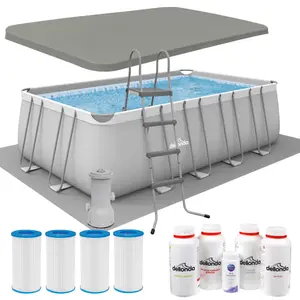 Dellonda Swimming Pool 18ft 549x305cm XXL Steel Frame Above Ground & Accessories