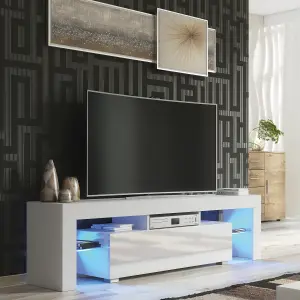 Aria TV Unit 160cm White with High Gloss Doors and LED Lighting - Creative Furniture