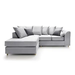 Chicago Velvet Left Facing Corner Sofa in Light Grey