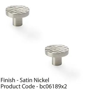 2 PACK - Slim Hammered Door Knob - Satin Nickel 38mm Round Cupboard Cabinet Pull Handle