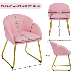 Yaheetech Simple Pink Flower Shape Faux Leather Armchair with Golden Metal Legs