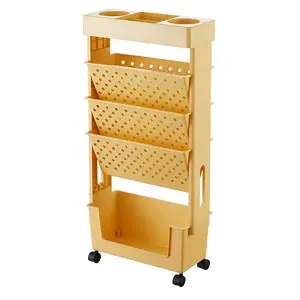 5-Tier Bookshelf Book Rack Small, Plastic Storage Trolley Cart  - Yellow