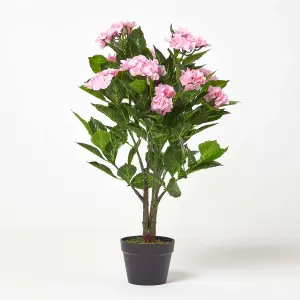 Homescapes Pink Hydrangea Artificial Plant with Pot, 85 cm