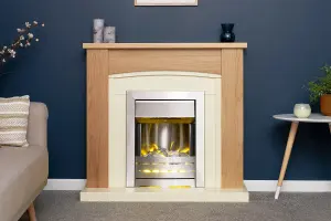 Adam Chilton Fireplace in Oak & Cream with Helios Electric Fire in Brushed Steel, 39 Inch